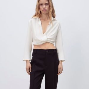 Zara White Pleated Crop Top